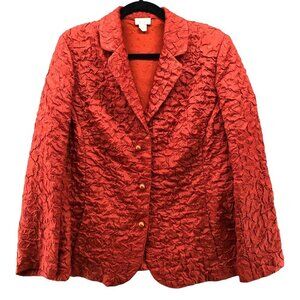 Vintage 80s 90s Rust Copper‎ Crinkle Texture Lightweight Blazer Womens Large L